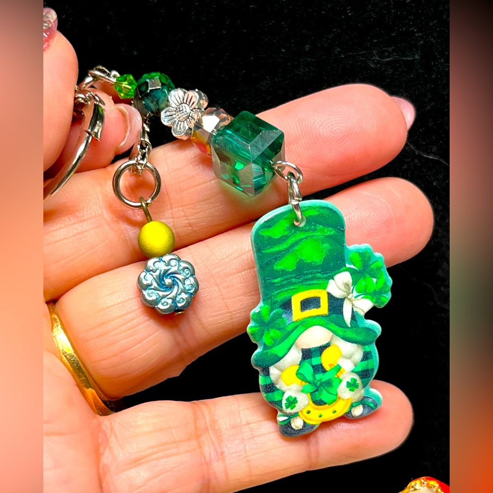 Lucky leprechaun gnome, zipper pull or purse bling-green and silver